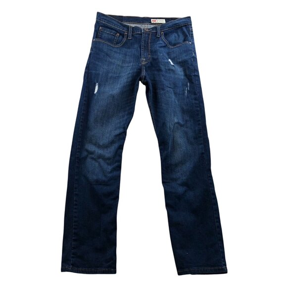 Wrangler Mens Jeans Size 38W Measured Slim Straight Blue Denim Distressed Casual - Picture 1 of 16